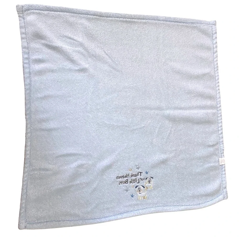 Blue Plush Baby Blanket Thank Heaven for Little Boys Puppy Stars Soother Nursery